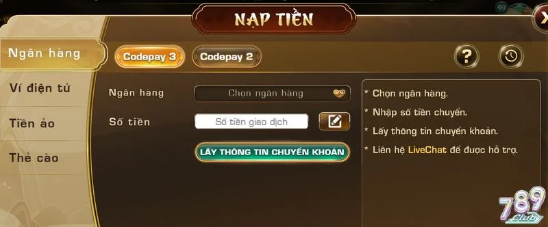 Đăng ký và nạp tiền để trải nghiệm ngũ long sicbo 789club ngay
